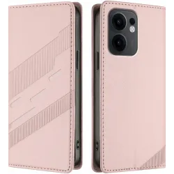 Coque portefeuille Phonesta Embossed Lines pour Oppo Reno13 F 4G/5G / Reno13 FS 5G - Rose