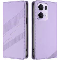 Coque portefeuille Phonesta Embossed Lines pour Oppo Reno13 Pro - Violet
