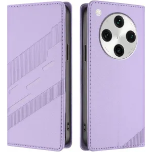 Coque portefeuille Phonesta Embossed Lines pour Oppo Find X8 Pro - Violet