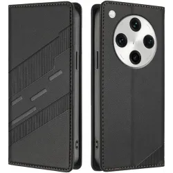 Coque portefeuille Phonesta Embossed Lines pour Oppo Find X8 Pro - Noir