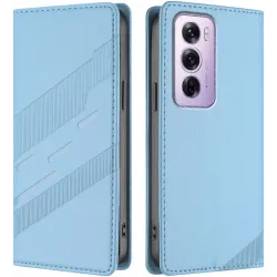 Coque portefeuille Phonesta Embossed Lines pour Oppo Reno12 Pro - Bleu clair