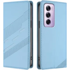 Coque portefeuille Phonesta Embossed Lines pour Oppo Reno12 Pro - Bleu clair