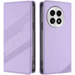 Coque portefeuille Phonesta Embossed Lines pour OnePlus 13 - Violet