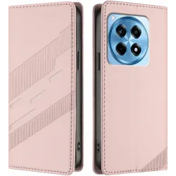 Coque portefeuille Phonesta Embossed Lines pour OnePlus 12R - Rose