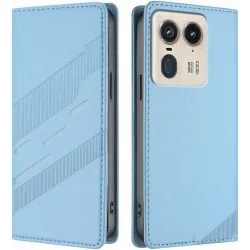 Coque portefeuille Phonesta Embossed Lines pour Motorola Edge 50 Ultra - Bleu clair