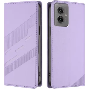 Coque portefeuille Phonesta Embossed Lines pour Motorola Moto G55 - Violet