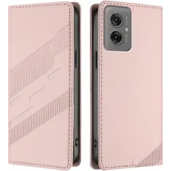 Coque portefeuille Phonesta Embossed Lines pour Motorola Moto G55 - Rose