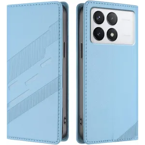 Coque portefeuille Phonesta Embossed Lines pour Xiaomi 14T - Bleu clair