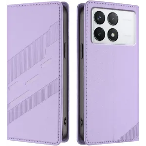 Coque portefeuille Phonesta Embossed Lines pour Xiaomi 14T - Violet