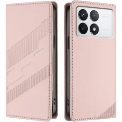 Coque portefeuille Phonesta Embossed Lines pour Xiaomi 14T - Rose