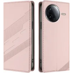 Coque portefeuille Phonesta Embossed Lines pour Xiaomi Poco F7 Pro/F7 Ultra - Rose