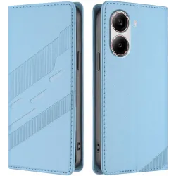 Coque portefeuille Phonesta Embossed Lines pour Xiaomi Poco X7 Pro - Bleu clair