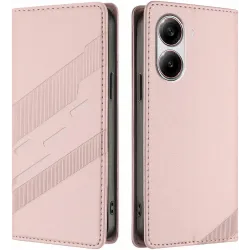 Coque portefeuille Phonesta Embossed Lines pour Xiaomi Poco X7 Pro - Rose