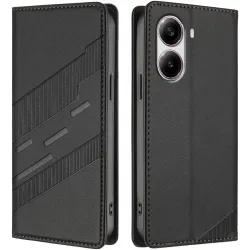 Coque portefeuille Phonesta Embossed Lines pour Xiaomi Poco X7 Pro - Noir