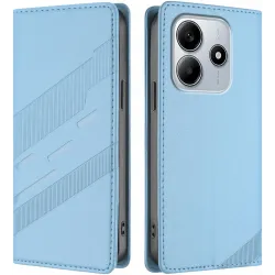 Coque portefeuille Phonesta Embossed Lines pour Xiaomi Redmi Note 14 4G - Bleu clair