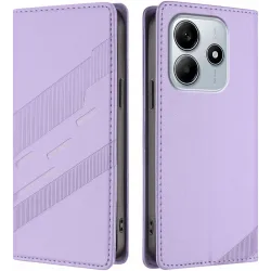 Coque portefeuille Phonesta Embossed Lines pour Xiaomi Redmi Note 14 5G - Violet