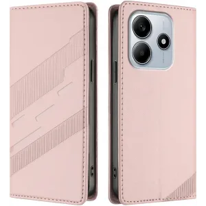 Coque portefeuille Phonesta Embossed Lines pour Xiaomi Redmi Note 14 5G - Rose