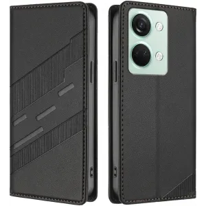 Coque portefeuille Phonesta Embossed Lines pour OnePlus Nord 3 - Noir