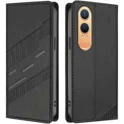 Coque portefeuille Phonesta Embossed Lines pour OnePlus Nord CE 4 Lite - Noir