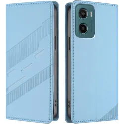 Coque portefeuille Phonesta Embossed Lines pour Motorola Moto G05 / Moto E15 - Bleu clair