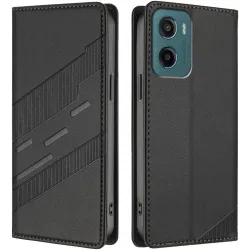 Coque portefeuille Phonesta Embossed Lines pour Motorola Moto G05 / Moto E15 - Noir