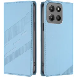 Coque portefeuille Phonesta Embossed Lines pour Motorola Moto G17/G17 Power/G15/G15 Power - Bleu clair