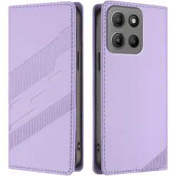 Coque portefeuille Phonesta Embossed Lines pour Motorola Moto G17/G17 Power/G15/G15 Power - Violet