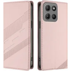 Coque portefeuille Phonesta Embossed Lines pour Motorola Moto G17/G17 Power/G15/G15 Power - Rose