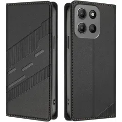Coque portefeuille Phonesta Embossed Lines pour Motorola Moto G17/G17 Power/G15/G15 Power - Noir