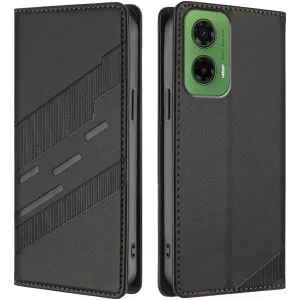 Coque portefeuille Phonesta Embossed Lines pour Motorola Moto G35 - Noir