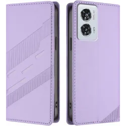 Coque portefeuille Phonesta Embossed Lines pour Motorola Edge 50 Fusion - Violet