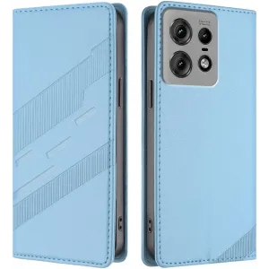 Coque portefeuille Phonesta Embossed Lines pour Motorola Edge 50 Pro - Bleu clair