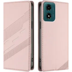 Coque portefeuille Phonesta Embossed Lines pour Motorola Moto G04 / G04s / G24 / G24 Power / E14 - Rose