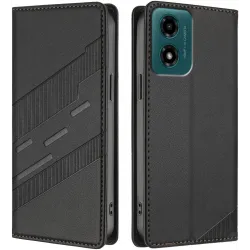 Coque portefeuille Phonesta Embossed Lines pour Motorola Moto G04 / G04s / G24 / G24 Power / E14 - Noir