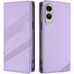 Coque portefeuille Phonesta Embossed Lines pour Samsung Galaxy S25 Edge - Violet