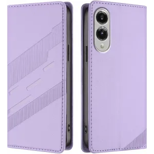 Coque portefeuille Phonesta Embossed Lines pour Samsung Galaxy S25 Edge - Violet