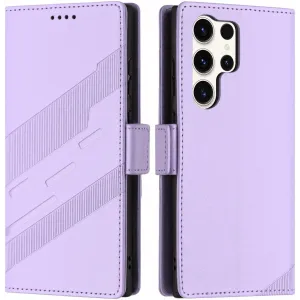 Coque portefeuille Phonesta Embossed Lines pour Samsung Galaxy S25 Ultra - Violet