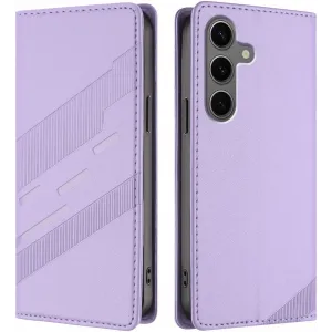 Coque portefeuille Phonesta Embossed Lines pour Samsung Galaxy S25 Plus - Violet