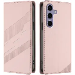 Coque portefeuille Phonesta Embossed Lines pour Samsung Galaxy S24 FE - Rose
