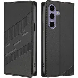 Coque portefeuille Phonesta Embossed Lines pour Samsung Galaxy S24 FE - Noir