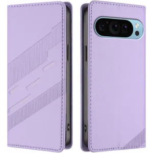 Coque portefeuille Phonesta Embossed Lines pour Google Pixel 9 / 9 Pro - Violet