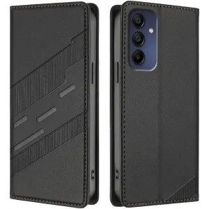 Coque portefeuille Phonesta Embossed Lines pour Samsung Galaxy A16 - Noir