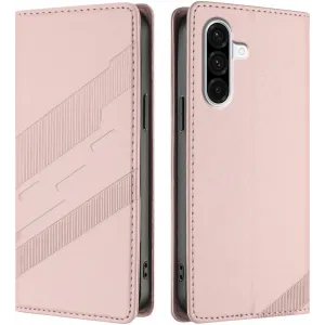 Coque portefeuille Phonesta Embossed Lines pour Samsung Galaxy A36 - Rose
