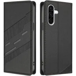 Coque portefeuille Phonesta Embossed Lines pour Samsung Galaxy A36 - Noir