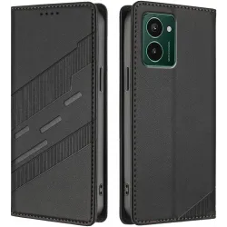 Coque portefeuille Phonesta Embossed Lines pour HMD Pulse/Pulse Plus/Pulse Pro - Noir