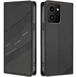 Coque portefeuille Phonesta Embossed Lines pour HMD Skyline - Noir