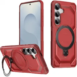 Coque arrière Phonesta IronLock anneau et MagSafe pour Samsung Galaxy S25 Plus/S24 Plus - Rouge