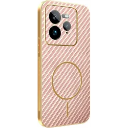 Coque arrière Phonesta Luxury Carbon Fiber avec MagSafe pour Realme GT 7 Pro - Rose