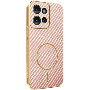 Coque arrière Phonesta Luxury Carbon Fiber avec MagSafe pour Motorola Edge 50 - Rose
