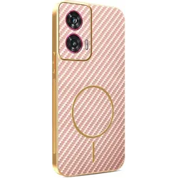 Coque arrière Phonesta Luxury Carbon Fiber avec MagSafe pour Motorola Edge 50 Fusion - Rose